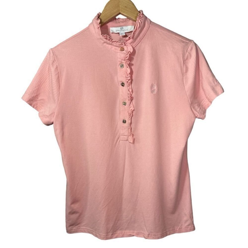 JEAN-PIERRE KLIFA Women's Short Sleeve Ruffle Wellington Top Pink Extra Large